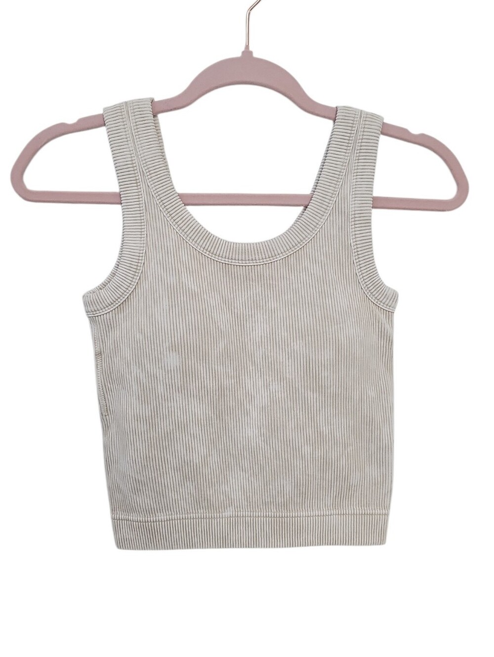 Zenana Ribbed Tank Top Women Size L Cream Seamless Bra Scoop Neck Crop